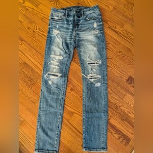 American Eagle men's Airflex distressed jeans tall 32 x34 denim core medium wash